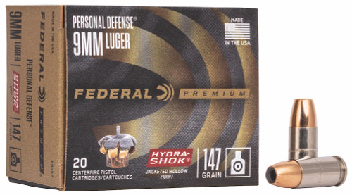 9mm 147 Grain Hydra-Shok JHP Federal Premium Personal Defense - 20 Rounds
FDP9HS2 9mm 147 Grain Hydra-Shok JHP Federal Premium Personal Defense - 20 Rounds
FDP9HS2