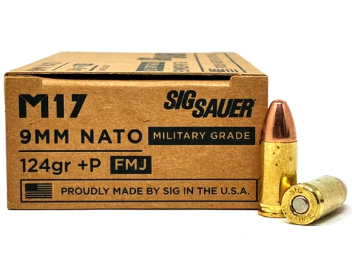 9mm 124 Grain +P FMJ Sig Sauer M17 Military Grade E9MMB2P-M17-50 - 50 Rounds
SIGE9MMB2P-M17-50