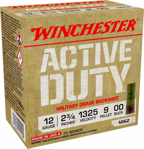 12 Gauge Winchester ACTIVE DUTY 2-3/4" 00 Buck 9-Pellet Buffered M162 WIN1200MG