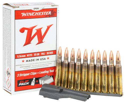 Winchester USA 5.56mm NATO 55 Grain Full Metal Jacket M193 "Ball" WM193CP - 30 Rounds On Stripper Clips