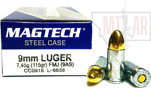 Magtech 9mm Luger (Para, 9x19) STEEL-CASE 115 Grain Full Metal Jacket 9AS