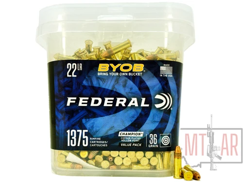 Federal Champion Training BYOB .22 Long Rifle 36 Grain Copper Plated Hollow Point, High Velocity 750BKT1375 - 1,375 Round Bucket Bulk