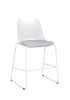 JJ Counter Height Stool - White Polypropylene Shell with Grey Fabric Seat Pad - White Frame