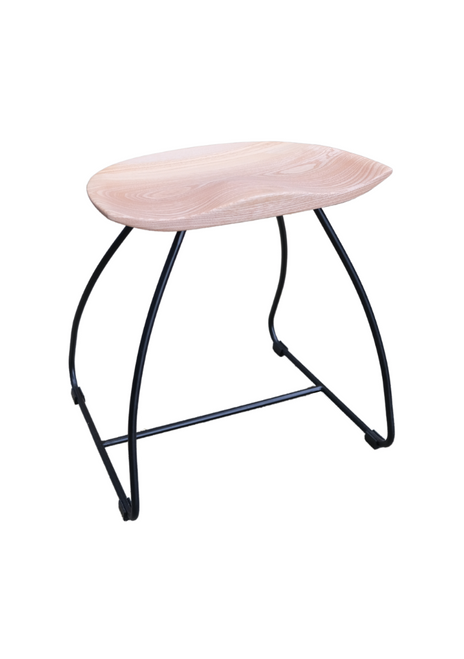 Short Saddle Stool - Natural Wood - Black Frame