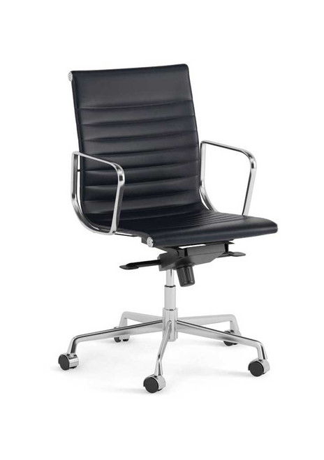 Sax Medium Back - Black Leather - Chrome Base