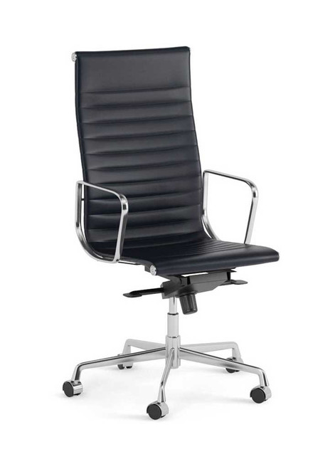 Sax High Back - Black Leather - Chrome Base