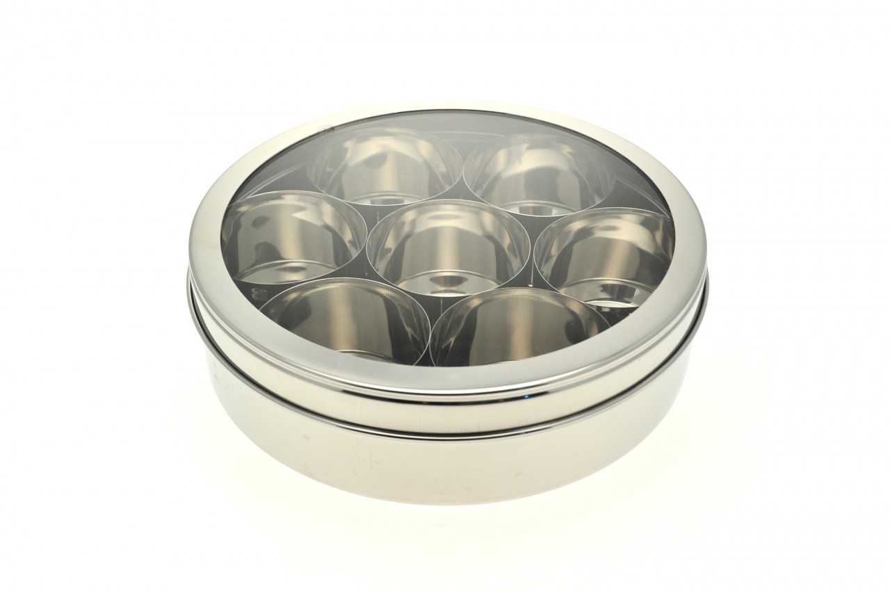 Stainless Steel Masala Dabba with Clear Lid 24cm | Spice Tin | Ignite