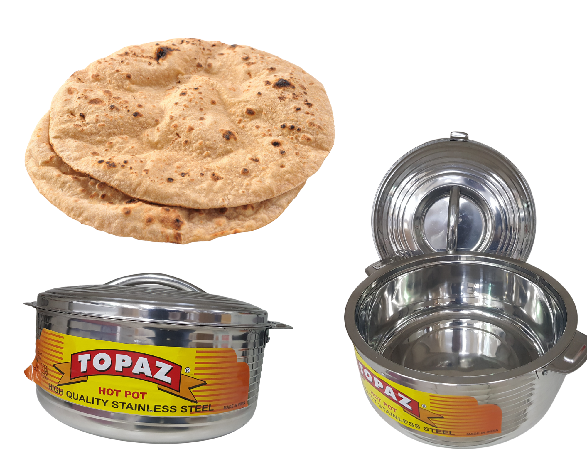 Steel Roti Pan Stainless Steel Insulated Roti Hot Pot with Lockable lid 34cm