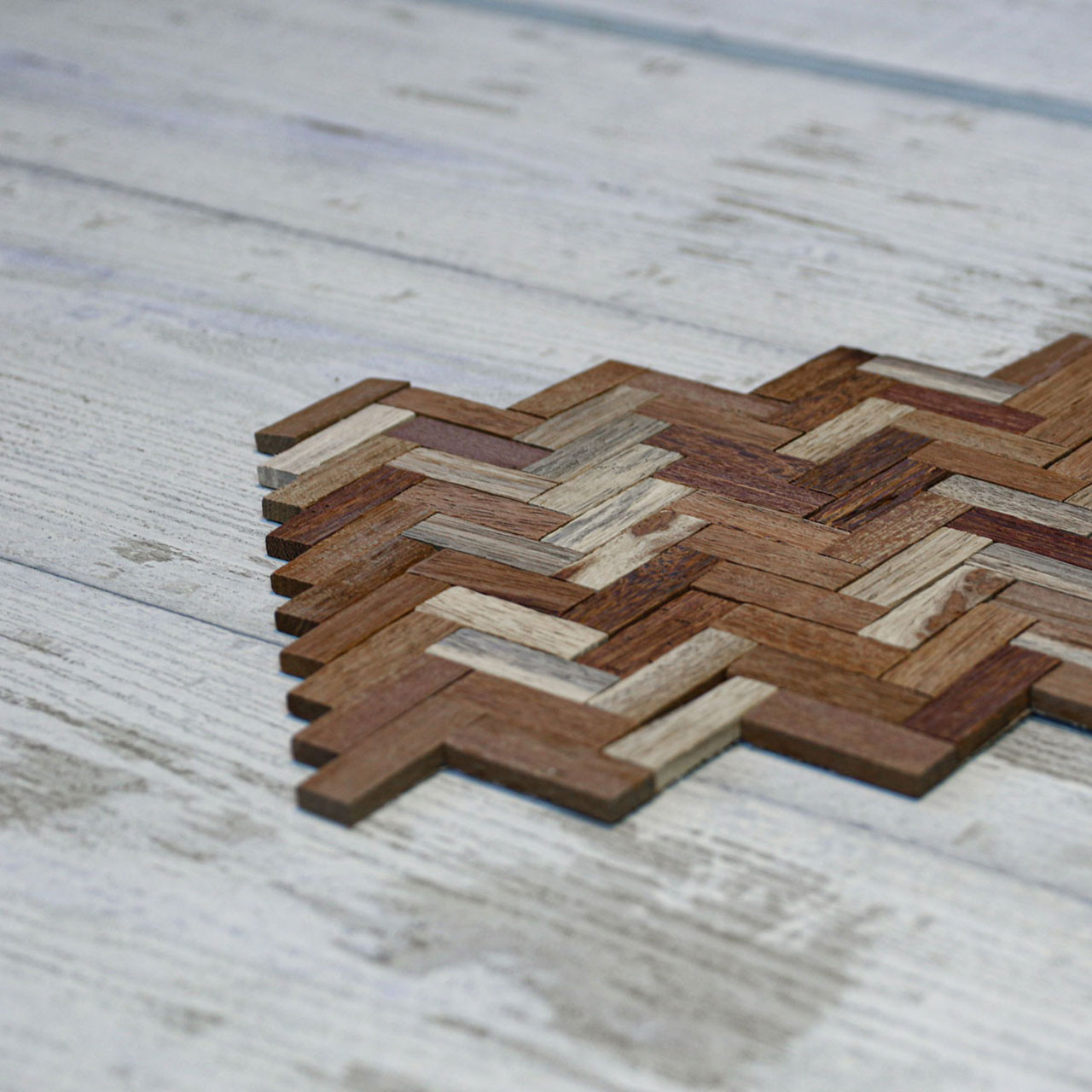 Herringbone Boat Wood Mosaic Wall Tile 12 in x 12 in