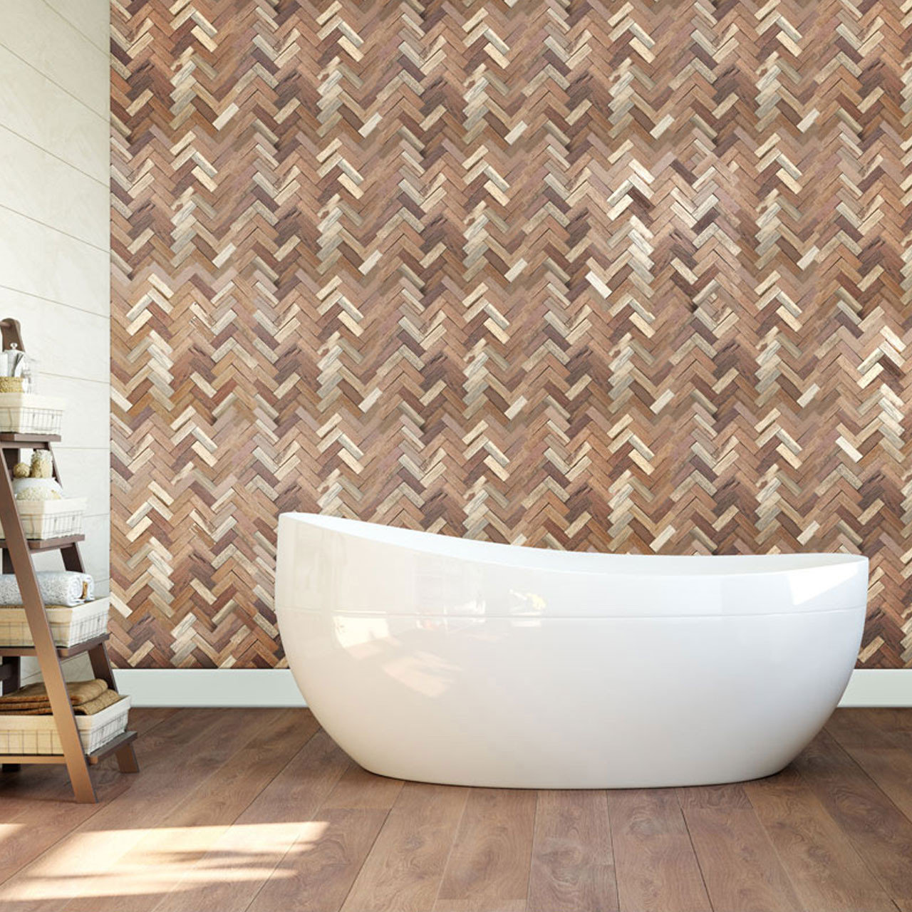 Herringbone Boat Wood Mosaic Wall Tile 12 in x 12 in