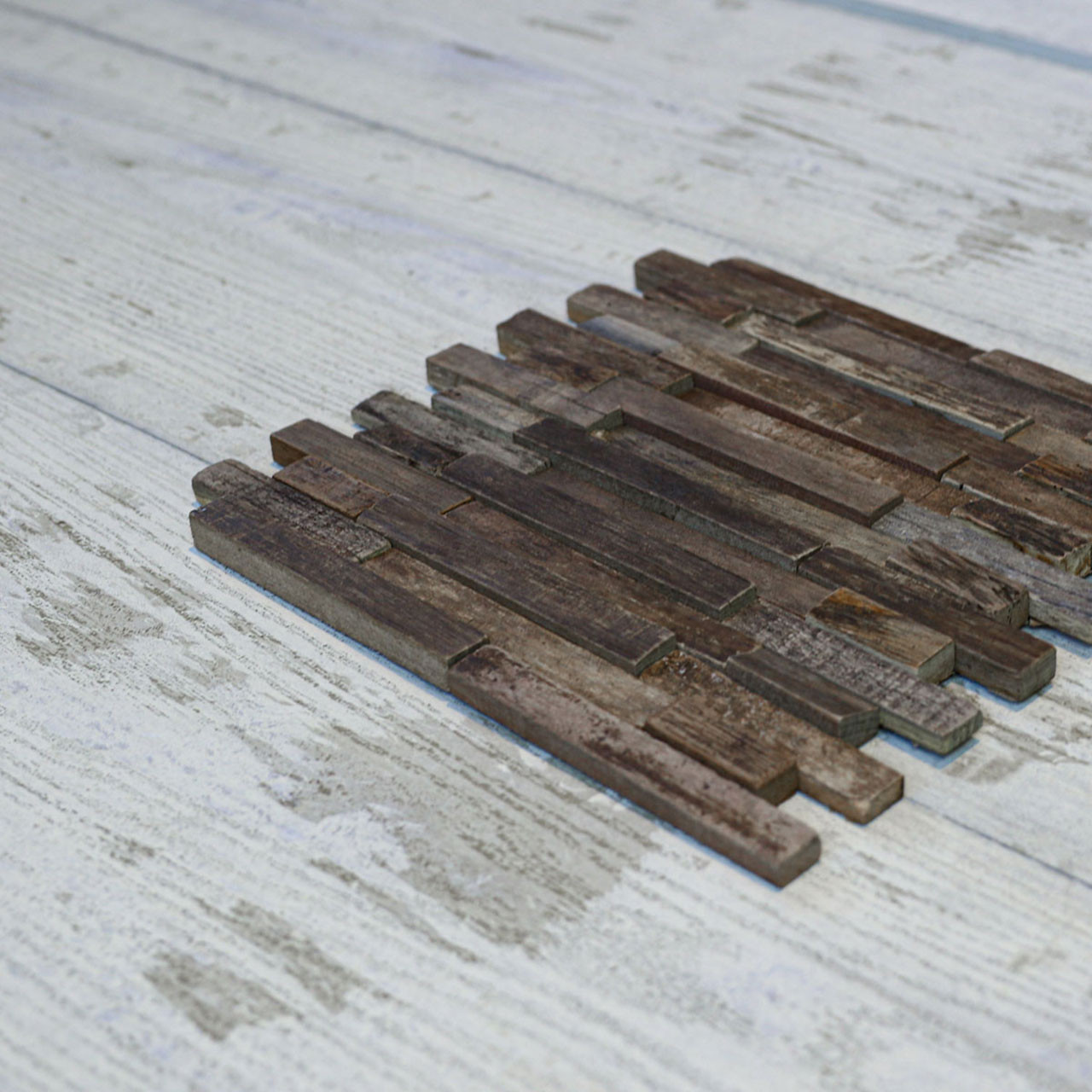 Interlocking Boat Wood Mosaic Wall Tile 12 in x 12 in