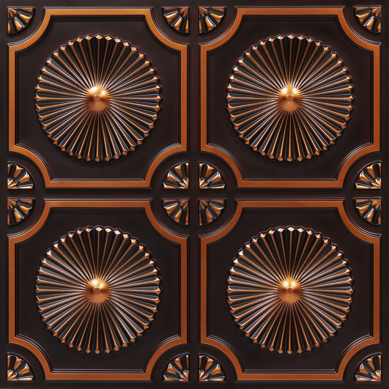 from Plain to Beautiful in Hours Whirligigs 2 ft. x 2 ft. Glue Up PVC Ceiling Tile in Antique Copper (100 Sq. ft./Case)