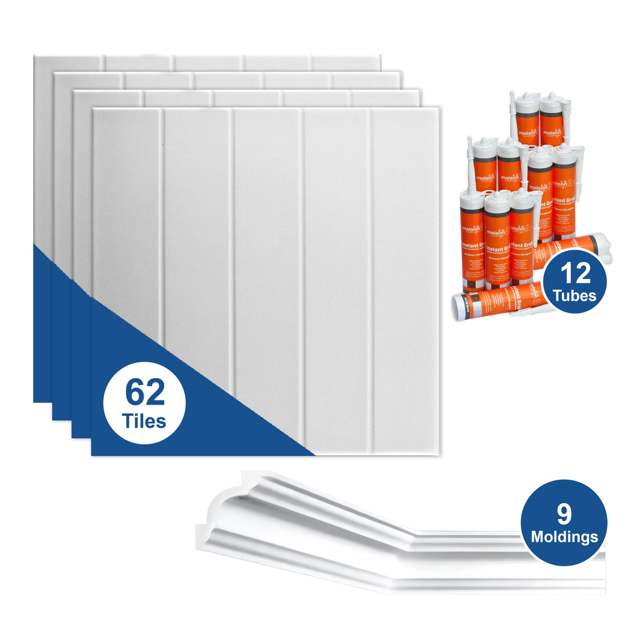 R104 Foam Ceiling Tiles Bundle covers 12x12 ft Room with Moldings