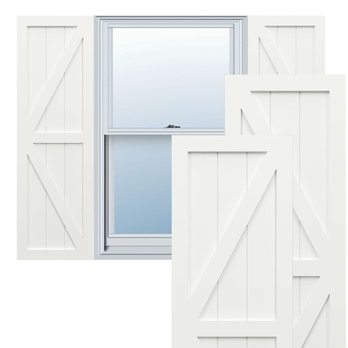 True Fit PVC Two Equal Panel Farmhouse Fixed Mount Shutters w/ Z-Bar ...