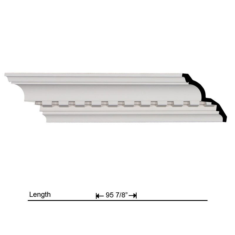 Endurathane Dentil Crown Moulding - 4 3/8" H X 94 1/2" L, Factory Primed Urethane, Easy To Install