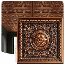 Rhine Valley - Faux Tin - Coffered Drop Ceiling Tiles 24 in x 24 in - #VC02 - Antique Copper