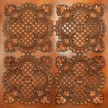 Manor Scroll - Faux Tin Ceiling Tile - Glue Up - 24 in x 24 in - #DCT80 - Archaic Copper