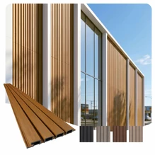Linear WPC Exterior Wall Slat Siding and Cladding Panels 114 in x 8.62 in - Teak - (Pack of 5) / 34.2 sqft