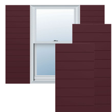 True Fit PVC Horizontal Slat Modern Style Fixed Mount Shutters (Per Pair) - Wine Red