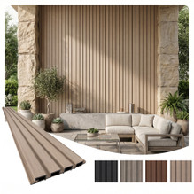 Linear WPC Exterior Wall Slat Siding and Cladding Panels 114 in x 8.62 in - Cream - Pack 
