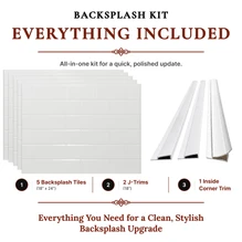 Subway MirroFlex Gloss White 18 in. x 24 in. Glue-Up PVC Backsplash Kit