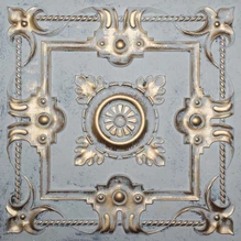 Rustic Petals - Faux Tin Ceiling Tile - 24 in x 24 in - #DCT29 - Aged White Gold