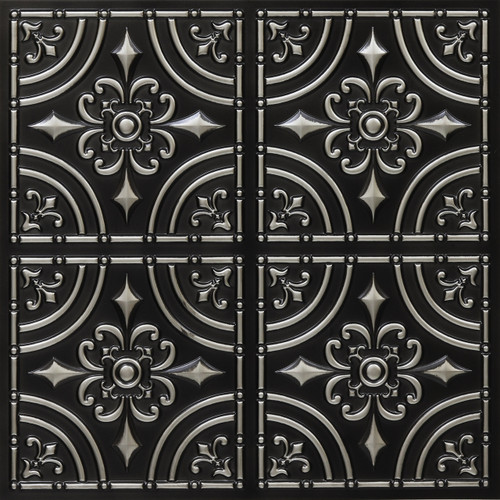 Wrought Iron - Faux Tin Ceiling Tile - Glue up - 24 in x 24 in - #205 - Antique Silver