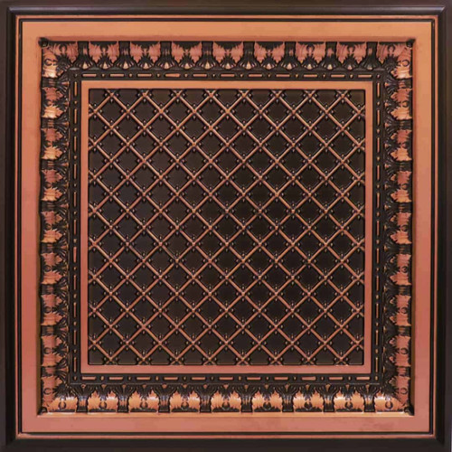  Renaissance Grille - Faux Tin Ceiling Tile - #501 - 24" x 24" - Antique Copper