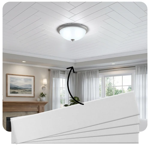 Faux Wood Ceiling Planks 39 in x 6 in Plain White - Packs