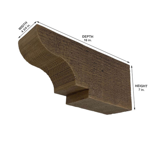 Rough Sawn Faux Wood Corbel 4 3/4 in x 7 in x 16 in - Measurement