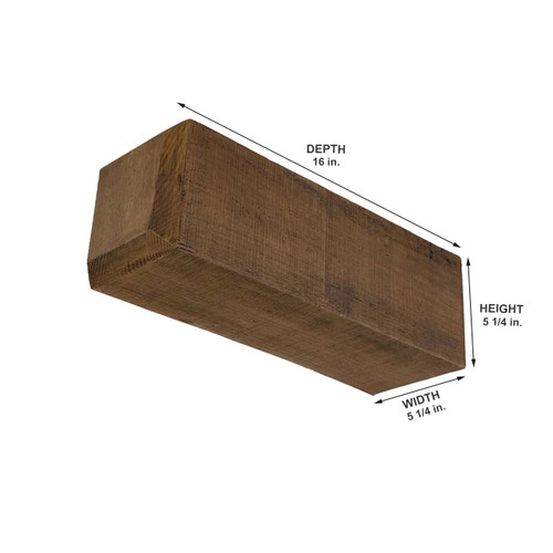 Rough Sawn Faux Wood Corbel 5 1/4 in x 5 1/4 in x 16 in - Measurement