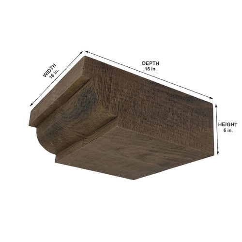 Rough Sawn Faux Wood Corbel 16 in x 6 in x 16 in - Measurement