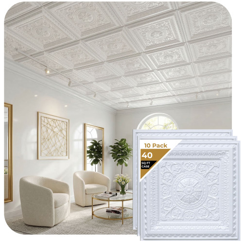 Economy La Scala 2 ft. x 4 ft. PVC Lay-in Ceiling Tile Packs - #223 - Plain White - 10 Pack