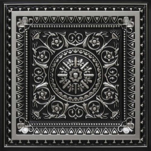 La Scala - Faux Tin Ceiling Tile - #223 - 24" x 24" - Antique Silver