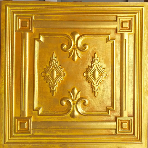 Medieval Shield - Faux Tin Ceiling Tile - 24 in x 24 in - #DCT63 - Golden