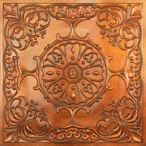 Wrought Bloom - Faux Tin Ceiling Tile - Glue Up - 24 in x 24 in - #DCT71 - Archaic Copper