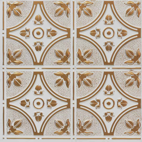 Modern Fleur de Lis - Faux Tin Ceiling Tile - Glue Up - 24 in x 24 in  - #340 - Antique White