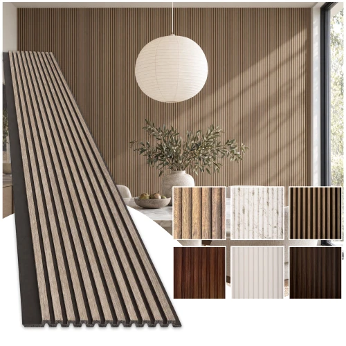 Medium Slats Polystyrene Wood Slat Walls 94.5 in x 9.45 in - Ash