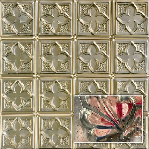 Clover 2 ft x 2 ft - Acoustical Perforated Tin Ceiling Tiles - #203 - (Pack of 20) / 80 sqft - Gold Nugget
