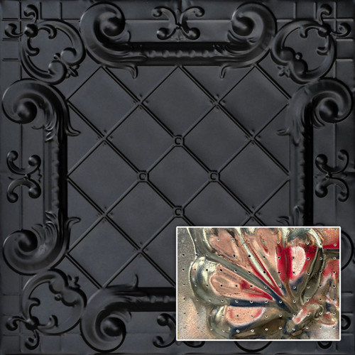 Romeo, Romeo 2 ft x 2 ft Shanko - Acoustical Perforated Tin Ceiling Tiles with LEED Certified Insulating Pad - #502 - (Pack of 20) / 80 sqft (SK502-20) - Black
