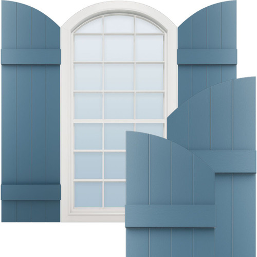 Lifetime Vinyl, w/ Archtop, Board-n-Batten Shutters, w/Installation Shutter-Lok's & Matching Screws (Per Pair) - 14 in. Width - Classic Blue