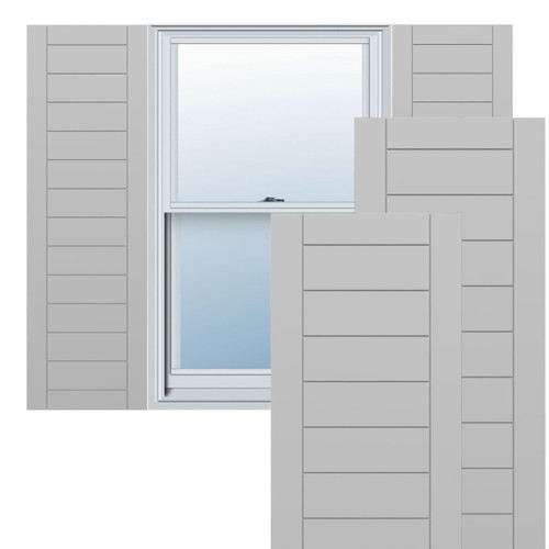 True Fit PVC Horizontal Slat Framed Modern Style Fixed Mount Shutters (Per Pair) - Primed