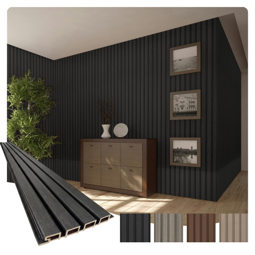 Linear WPC Exterior Wall Slat Siding and Cladding Panels 94.5 in x 8.62 in - Black - (Pack of 5) / 28.27 sqft
