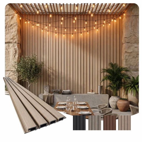 Linear WPC Exterior Wall Slat Siding and Cladding Panels 94.5 in x 8.62 in - Cream - Pack
