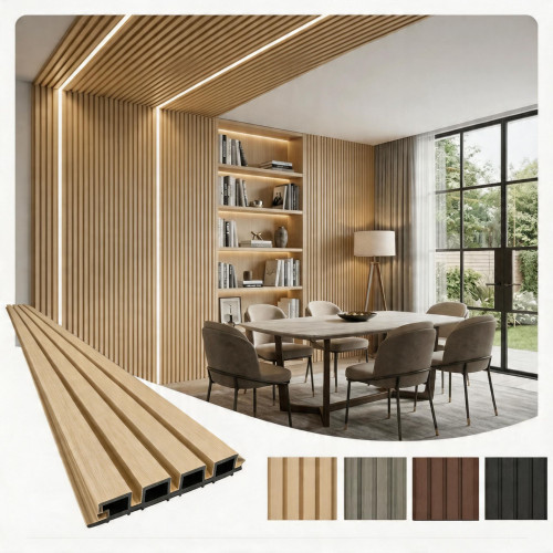 Linear WPC Exterior Wall Slat Siding and Cladding Panels 114 in x 8.62 in - Classic Oak - Pack
