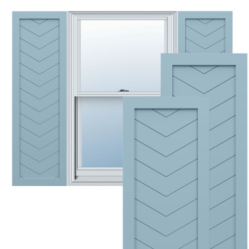 True Fit PVC Single Panel Chevron Modern Style Fixed Mount Shutters (Per Pair) - Peaceful Blue