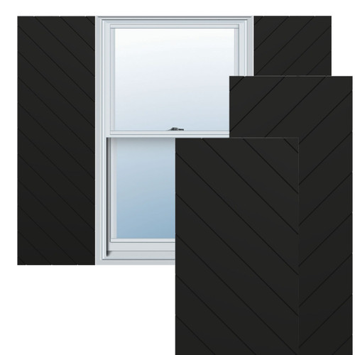 True Fit PVC Diagonal Slat Modern Style Fixed Mount Shutters (Per Pair) - Black