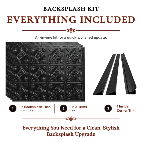Savannah MirroFlex Brushed Onyx 18 in. x 24 in. Glue-Up PVC Backsplash Kit