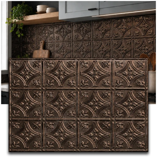 Savannah MirroFlex Smoked Pewter 18 in. x 24 in. Glue-Up PVC Backsplash Kit