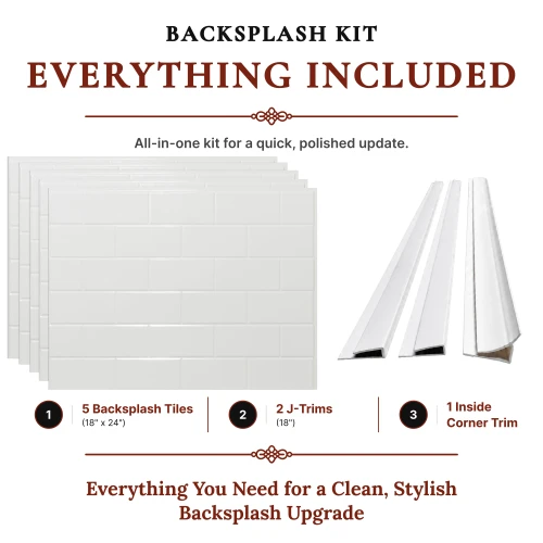 Subway MirroFlex Gloss White 18 in. x 24 in. Glue-Up PVC Backsplash Kit